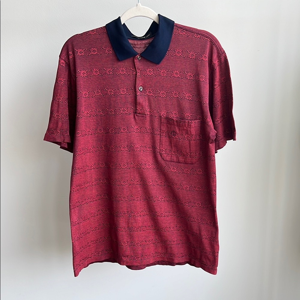 Dunhill Red Polo with Navy Collar